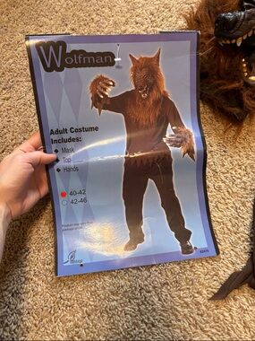 WOLF  mens or woman’s Wolfman Costume - Brown Fur Mask, Top & Hands